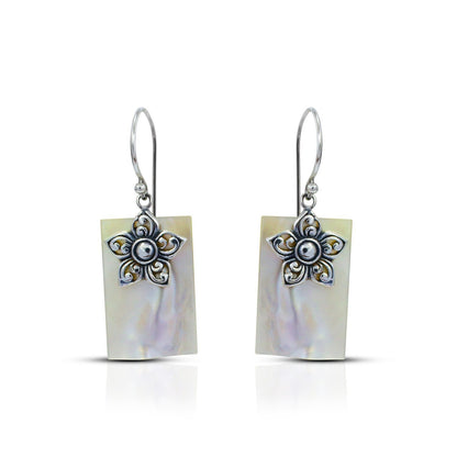 flower earrings 925 sterling silver with genuine blister shell and high polish finishing
