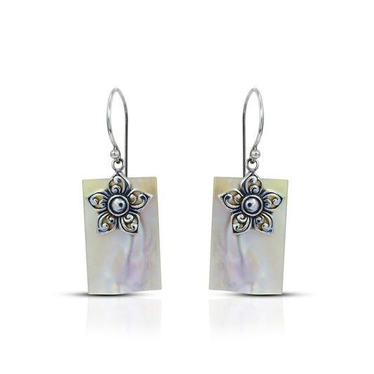 flower earrings 925 sterling silver with genuine blister shell and high polish finishing