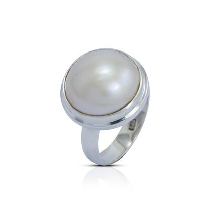 white mabe pearl ring 925 sterling silver double bezel set with high polish finishing