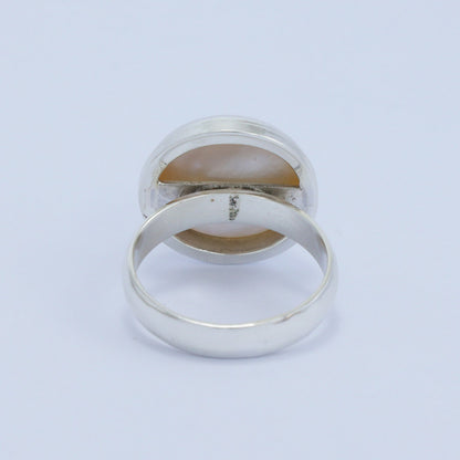 white mabe pearl ring 925 sterling silver double bezel set with high polish finishing