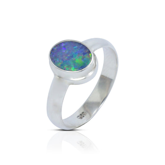 Australian opal ring 925 sterling silver double bezel set and high polish finishing
