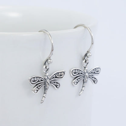 dragonfly earrings 925 sterling silver decorated with swirl filigree ornament